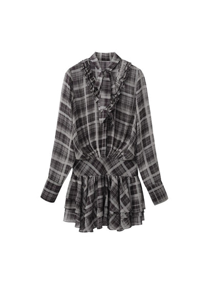 Vintage Plaid Chiffon Dress