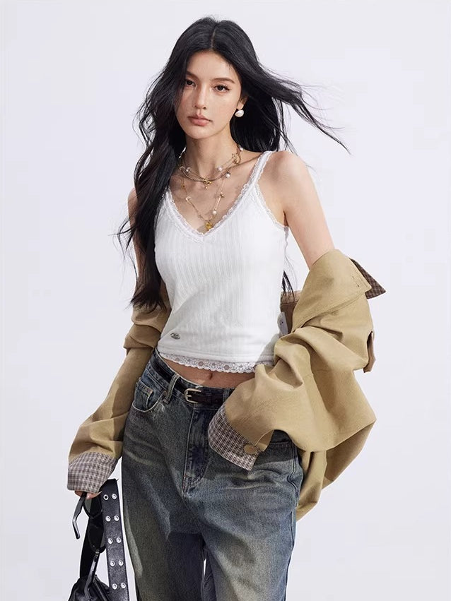 Lace V-Neck Knit Tank Top