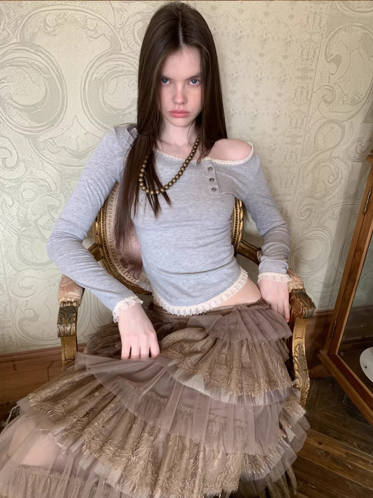 Lace Trim Henley Top