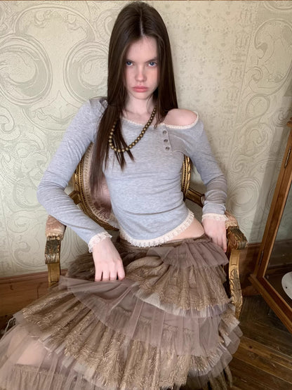 Lace Trim Henley Top