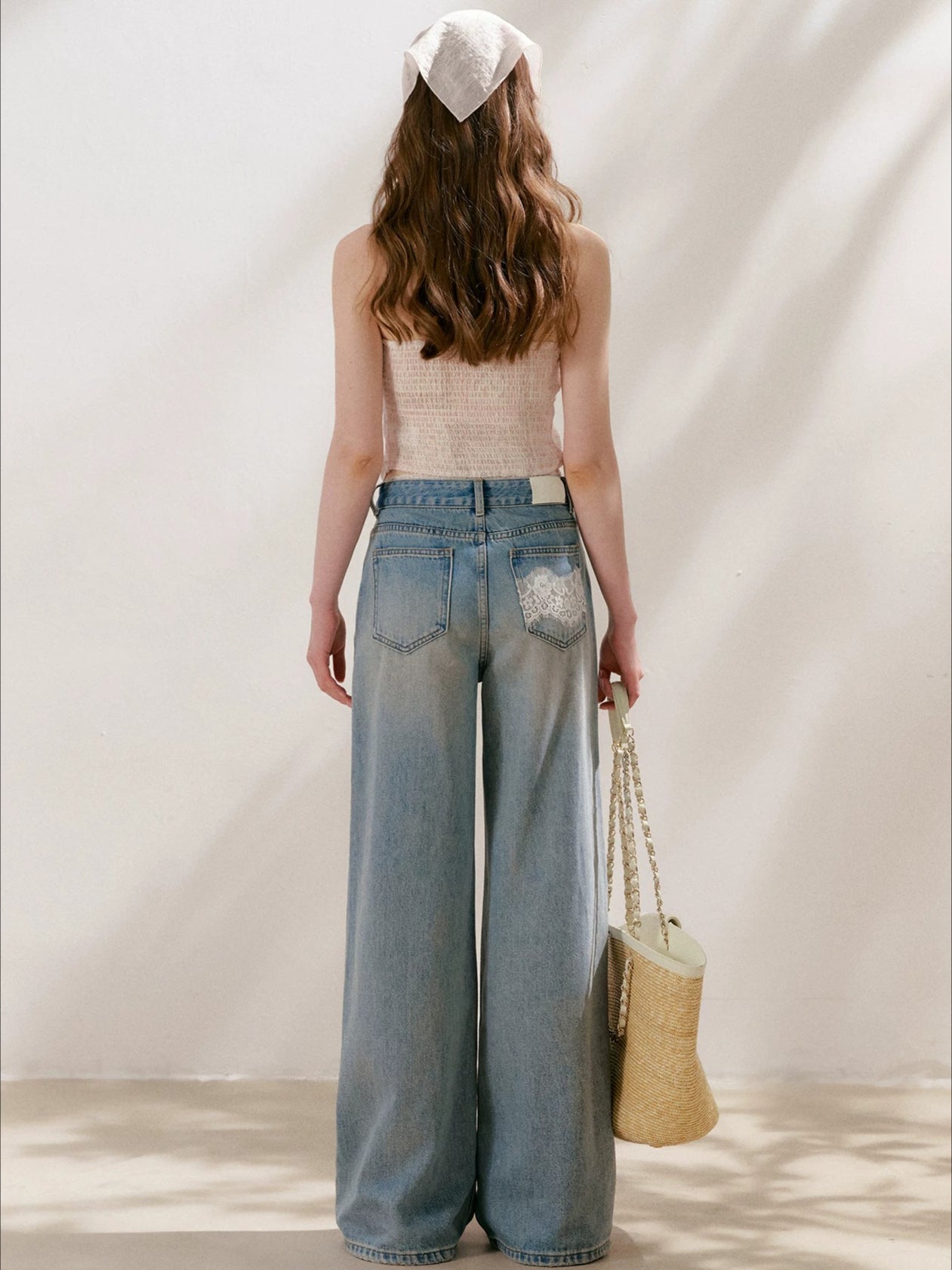 Lace Tie Wide-Leg Jeans
