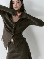 Frayed Asymmetrical Midi Skirt