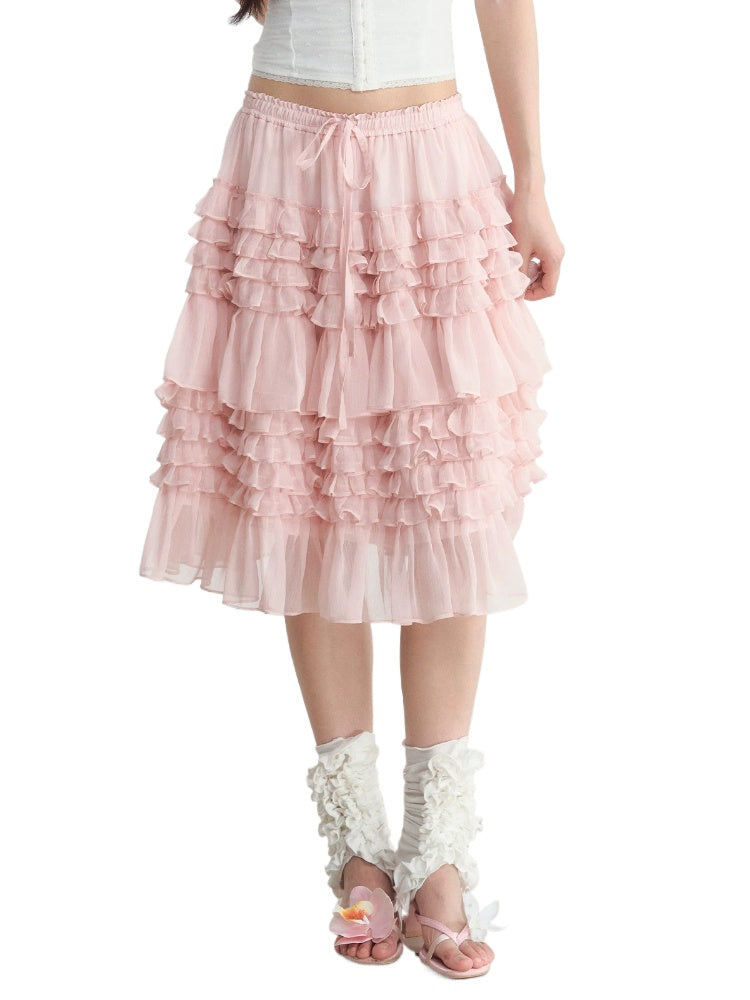 Puff Layered Chiffon Tube Skirt