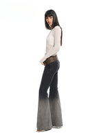 Twill Washed V-Waist Stretch Micro-flare Pants