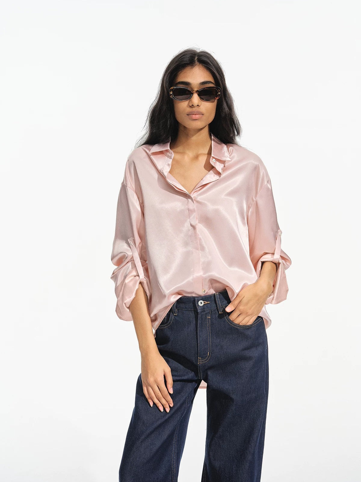 Acetate Satin Relaxed Polo Shirt