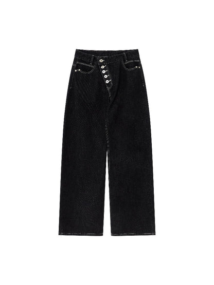 Asymmetric Button Straight Jeans