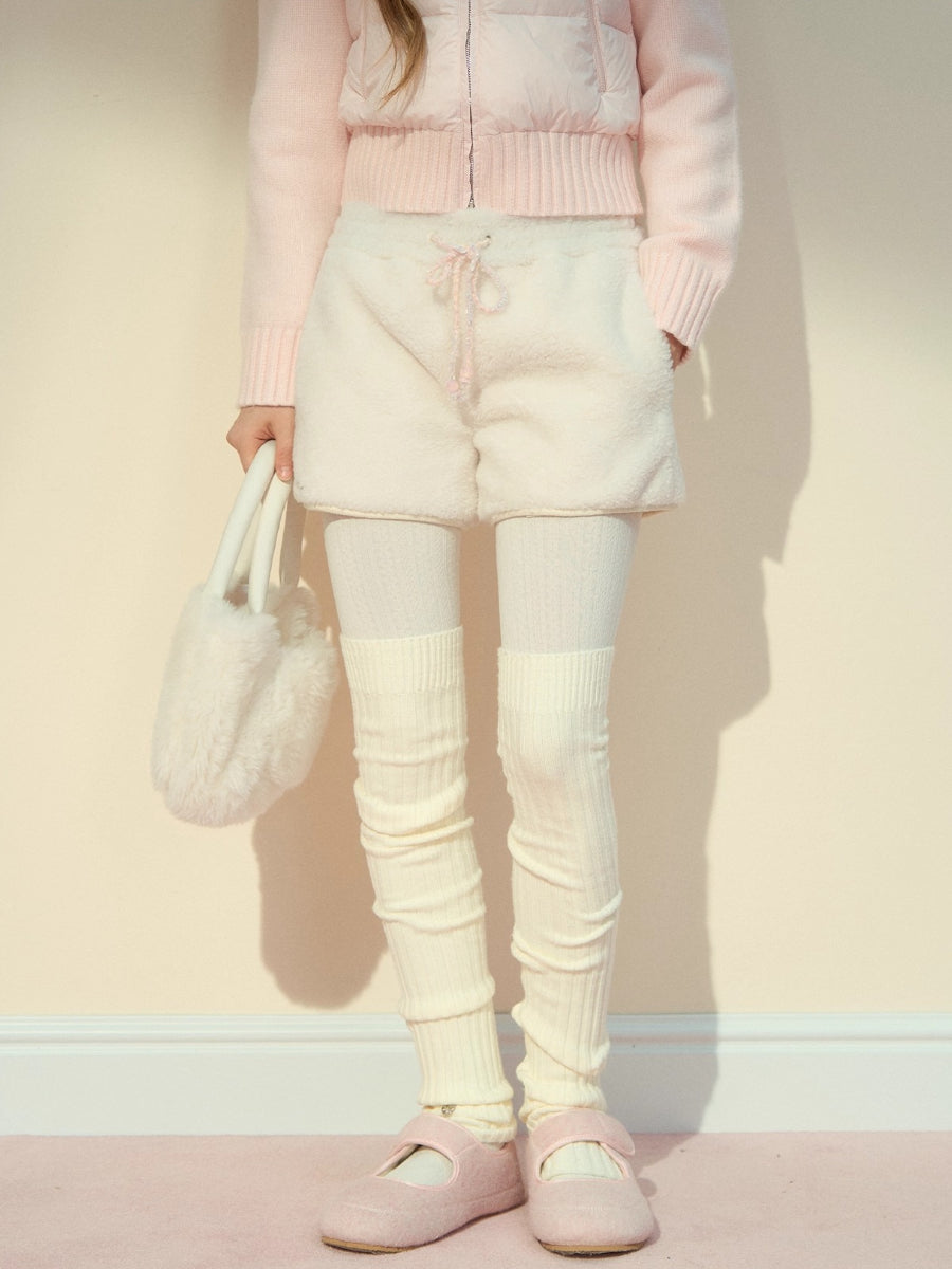 White Faux Shearling Winter Shorts