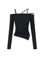 Multi-Strap Off-Shoulder Long Sleeve T-shirt