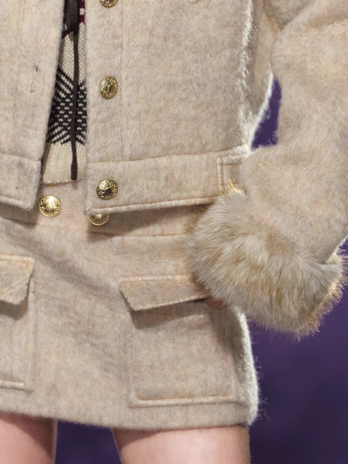 Oatmeal Quilted Wool Jacket &amp; Skirt Set