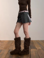 Gray Plaid Double Waist Pleated Skirt