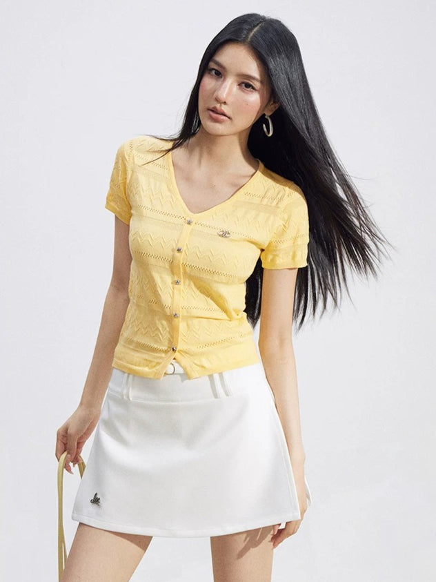 V-Neck Hollow Knit Top