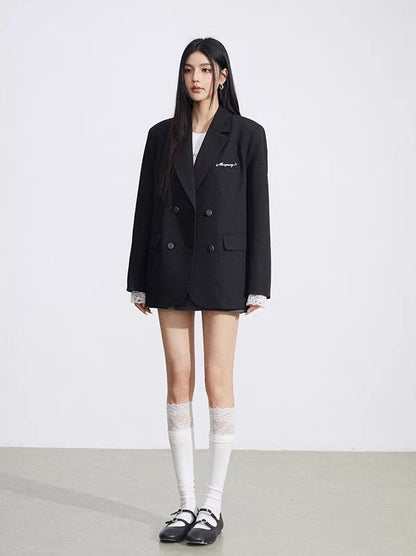 Black &amp; Gray Lace Panel Blazer