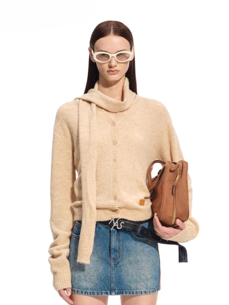 &quot;Rose Series&quot; Alpaca Wool &amp; Scarf Collar Knit Cardigan