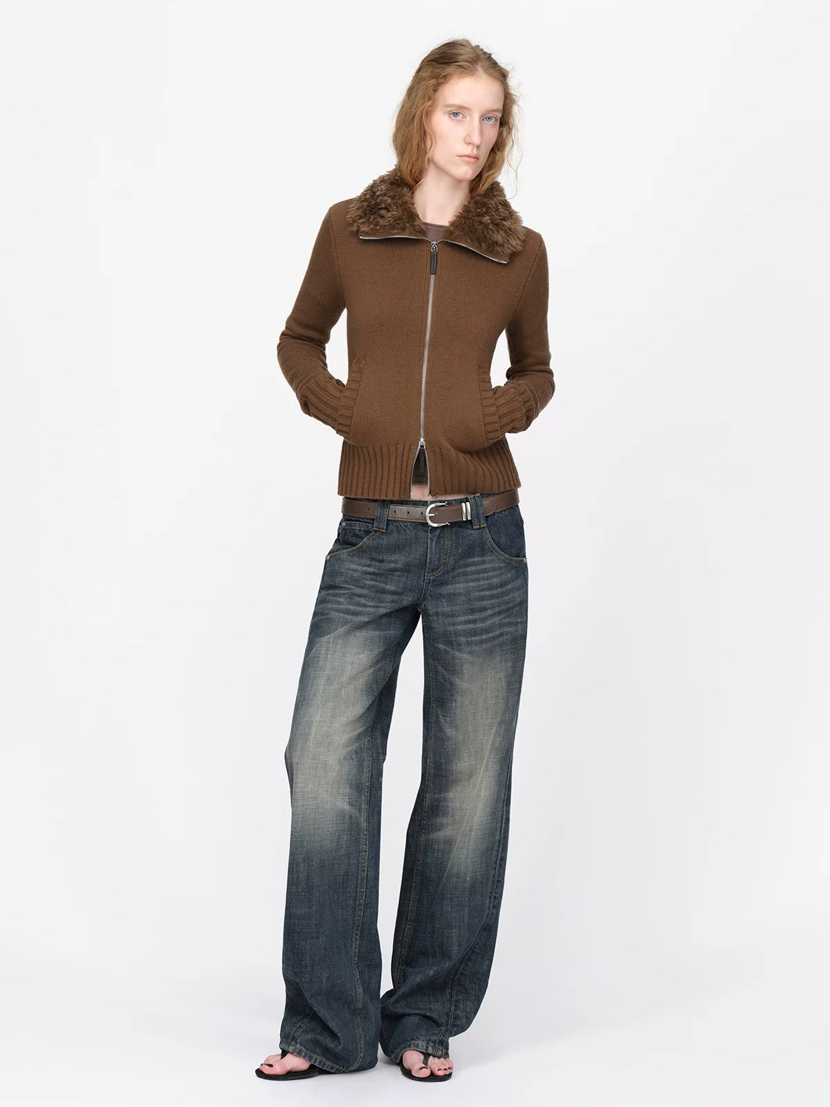 Vintage Wool Fur Collar Cardigan