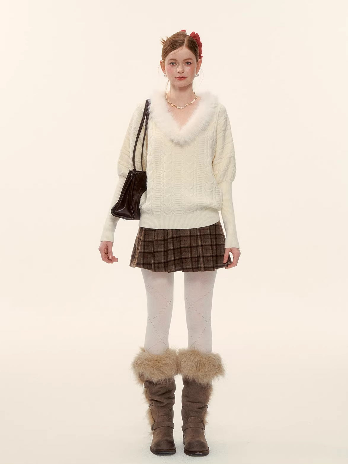 Plaid Wool Pleated Skirt