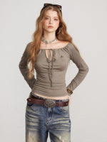 Convertible Tie Shoulder Long Sleeve Top