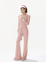 Dusty Pink Zip-Up Knit Pants Set
