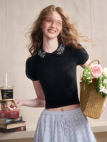 Ribbon Embroidered Knit Top