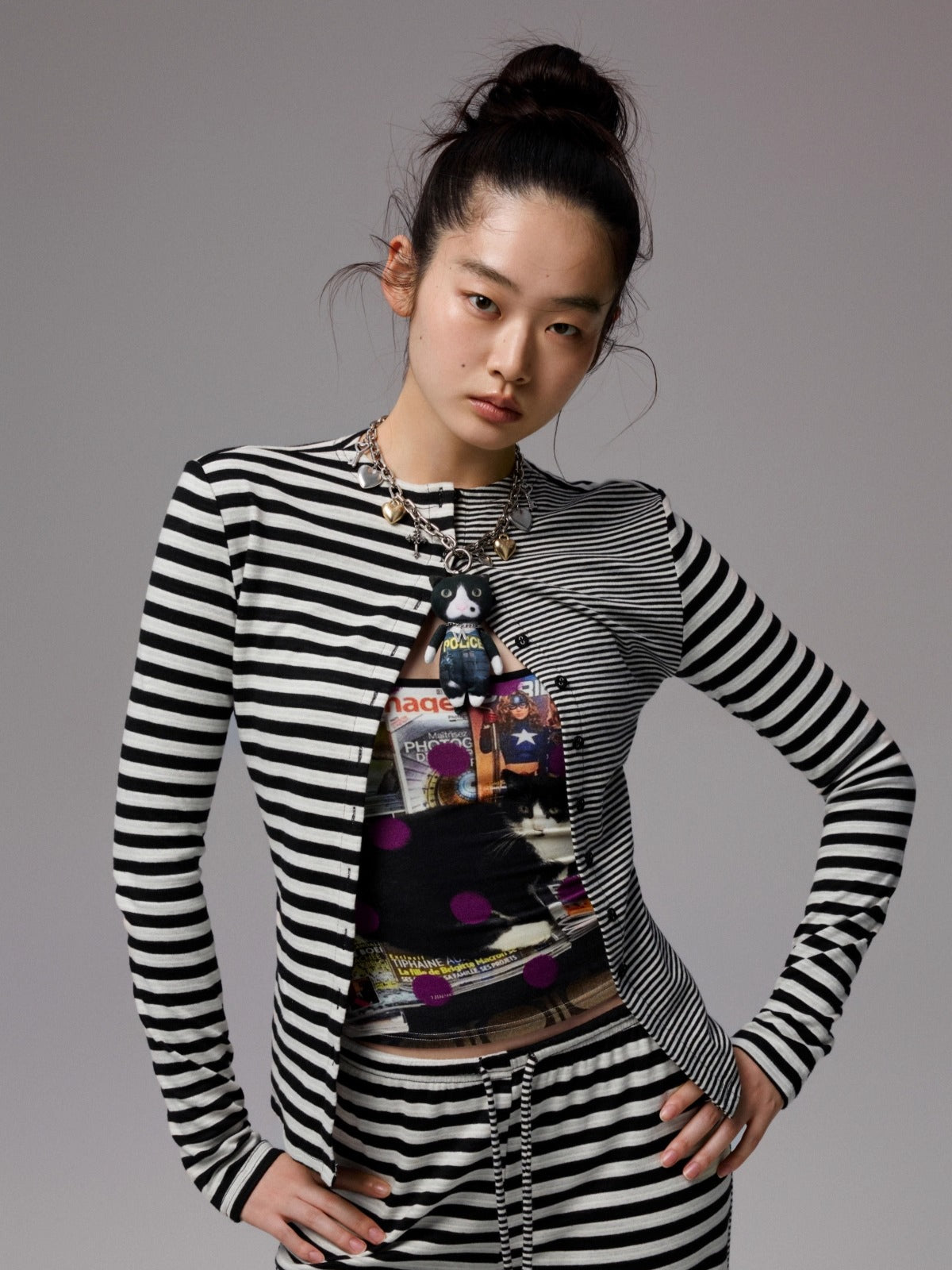 Double-Face Striped Knit 3-Piece Set