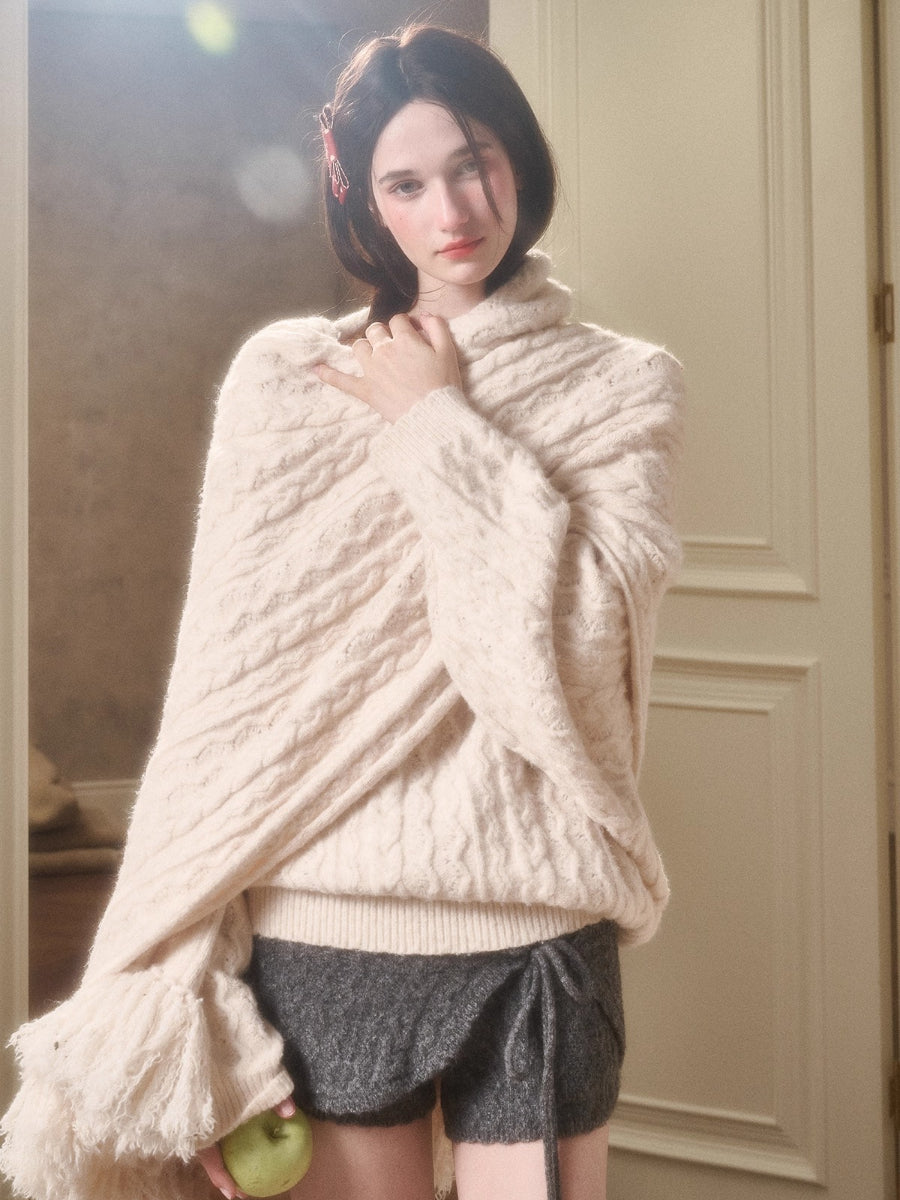 Celestial Wool Cable-Knit Shawl Scarf