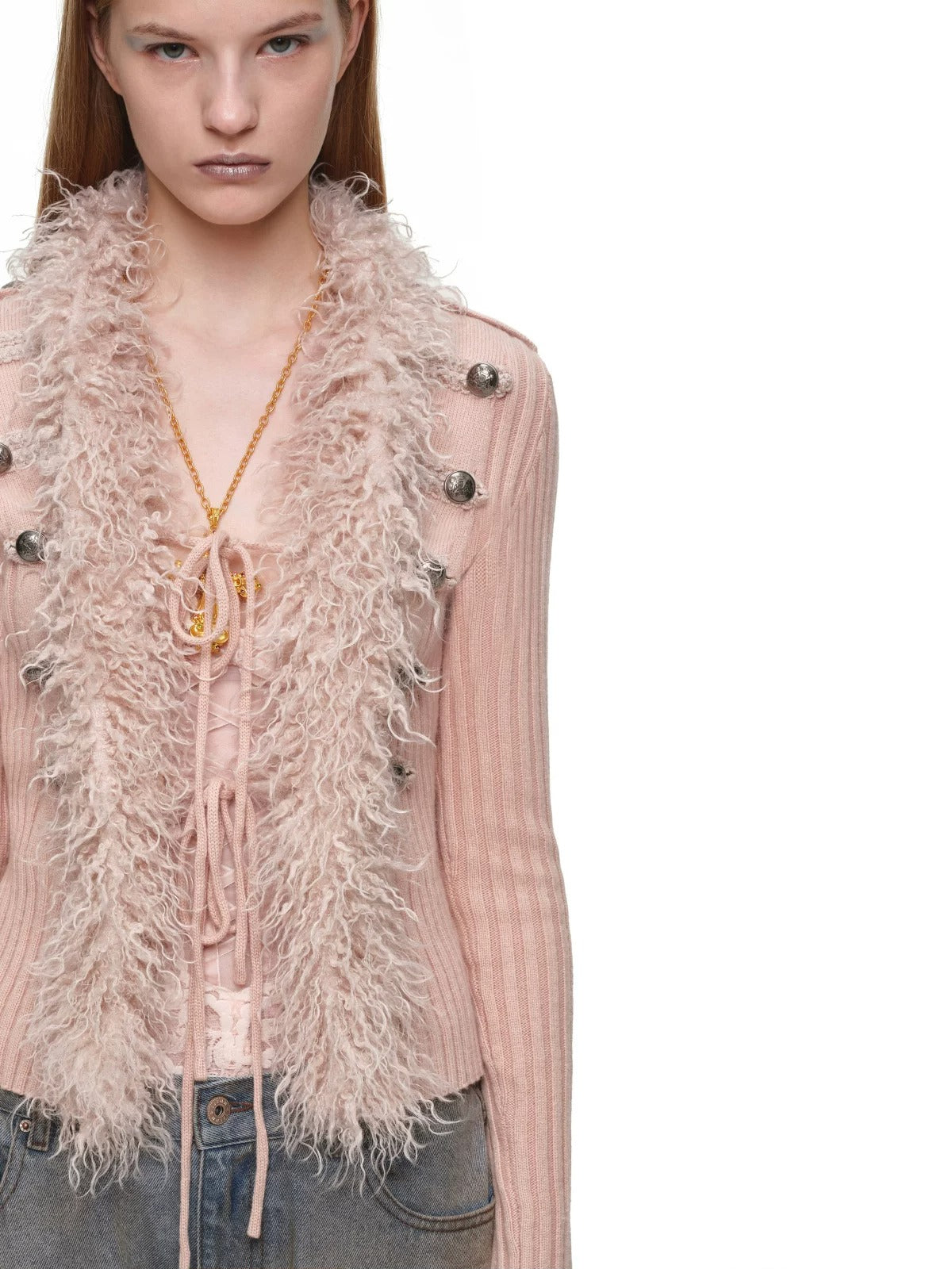 Napoleon Fur Collar Ribbed Cardigan