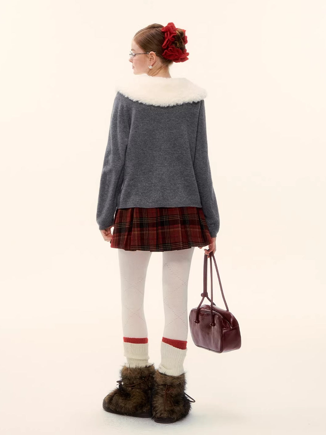 Wool Detachable Collar Knit Cardigan