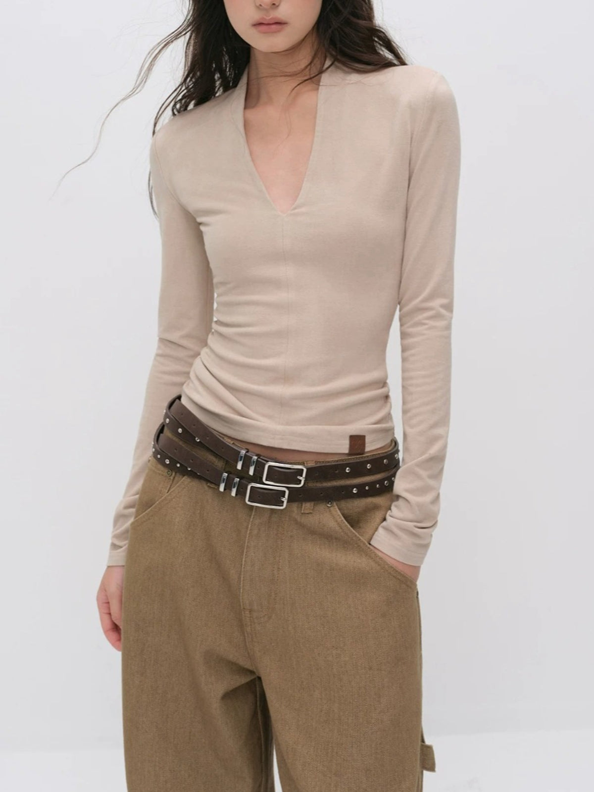 Ribbed Deep V-Neck Top
