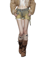 Low-Waisted Studded Bodycon Cargo Denim Shorts