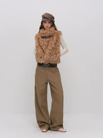 Leopard Faux Fur Sleeve Vest Jacket