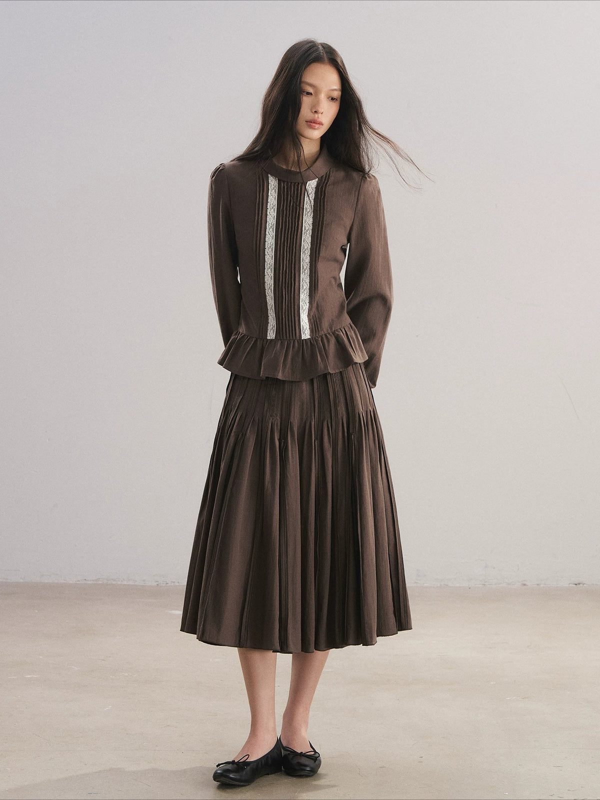 Lace Ruffle Blouse &amp; Skirt Set