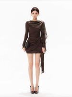 Sheer Draped Bodycon Mini Dress