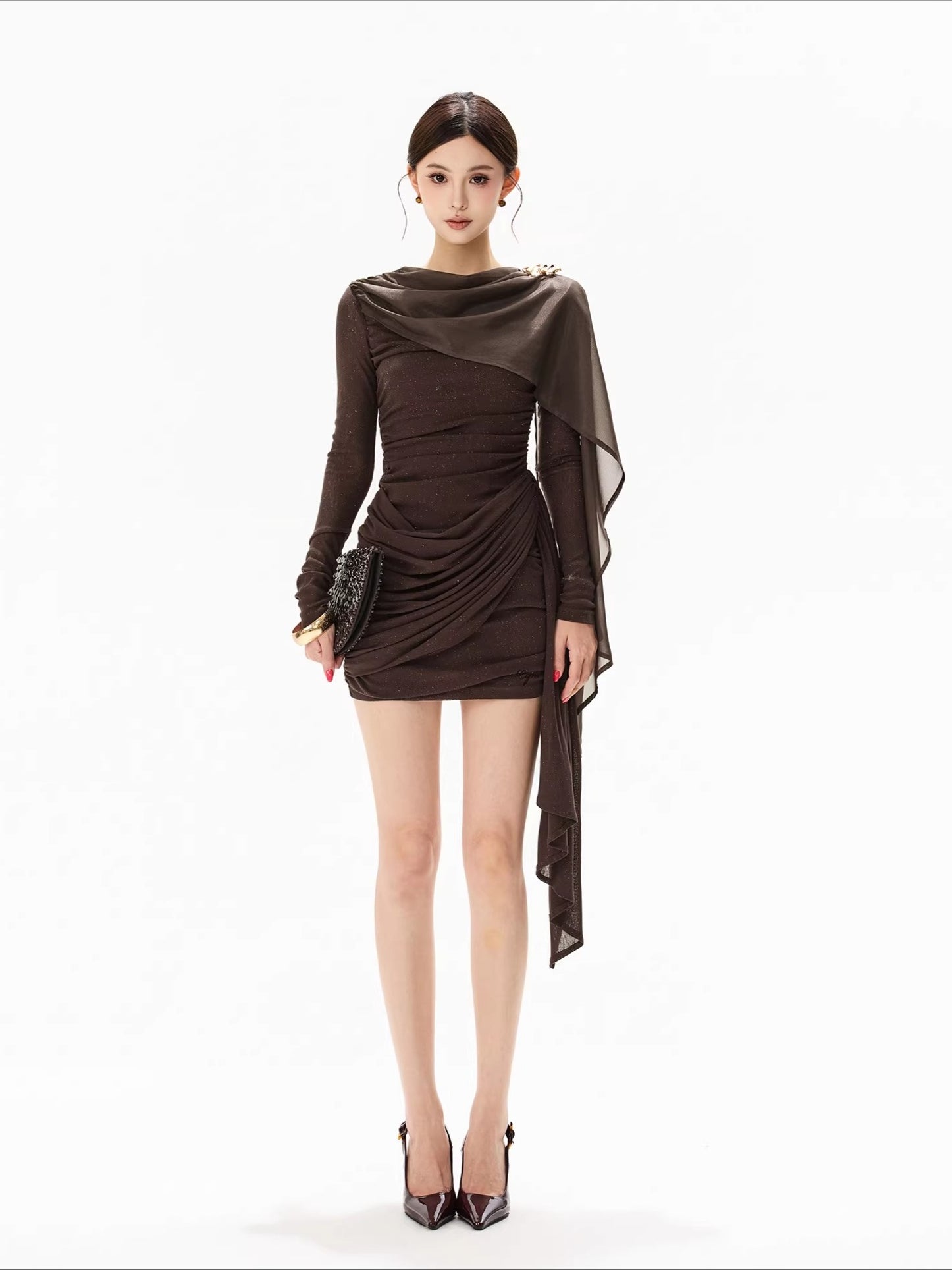 Sheer Draped Bodycon Mini Dress