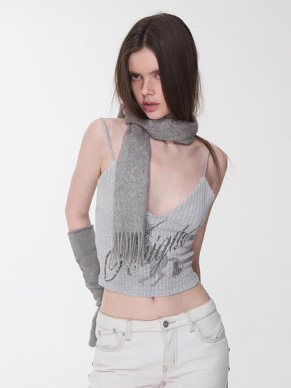 Knight Horse Rhinestone Cable Knit Cami Top