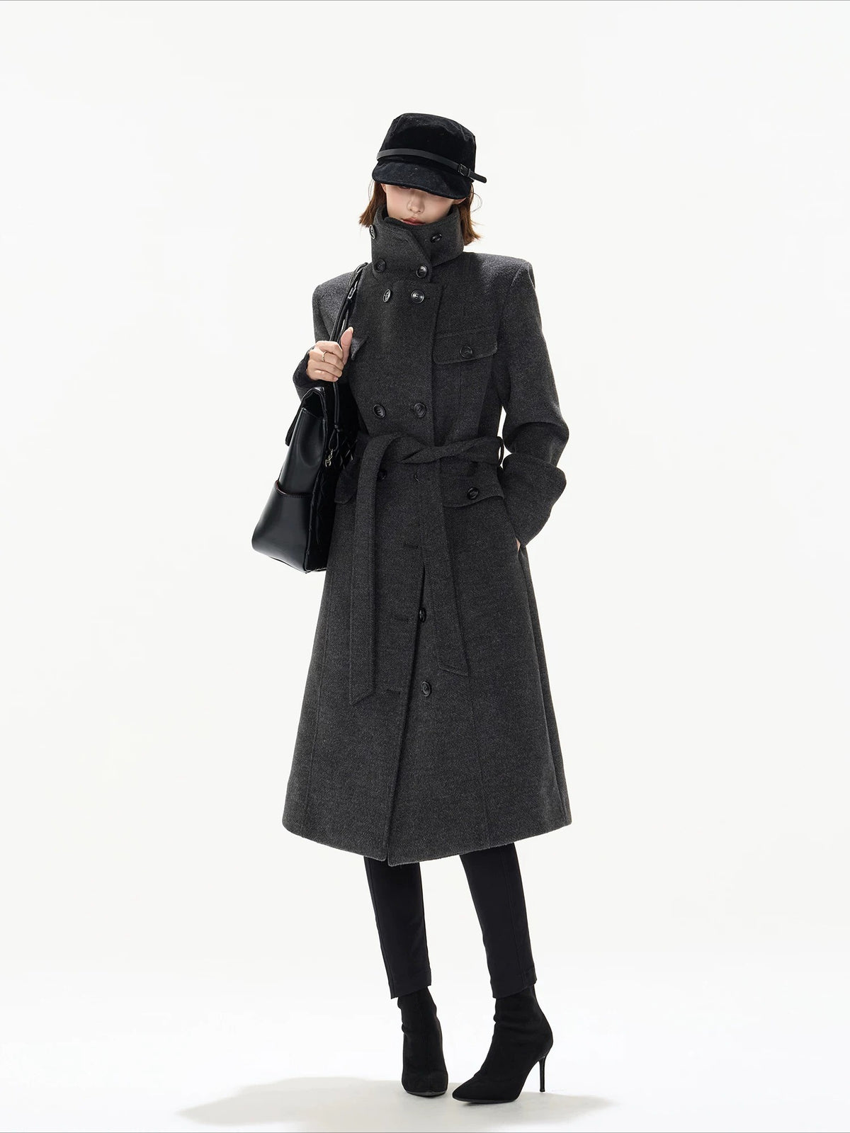 Gray Double Breasted Wool Coat