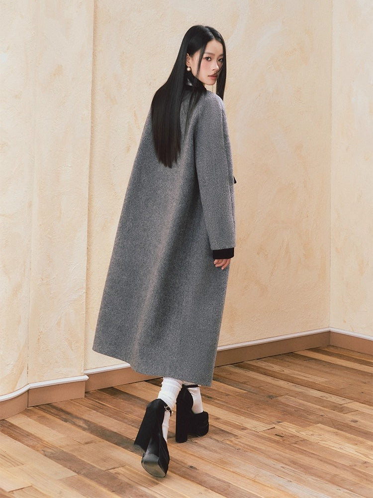 Gray Velvet Long Wool Coat