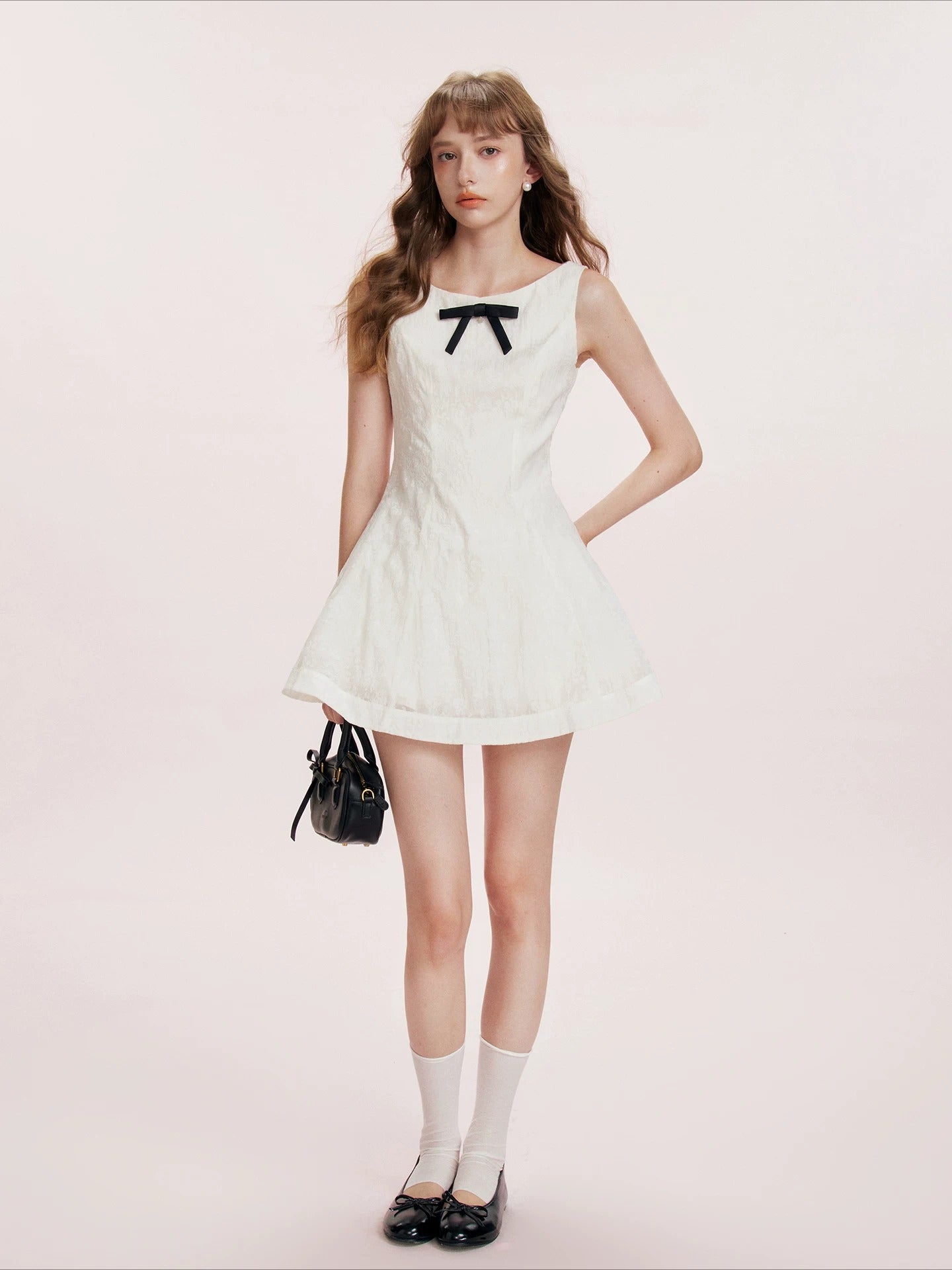 Flocked Bow A-Line Dress