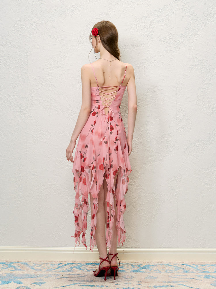 Rose Pink Ruffle Tie-Back Dress