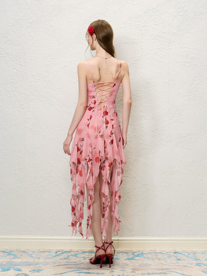 Rose Pink Ruffle Tie-Back Dress