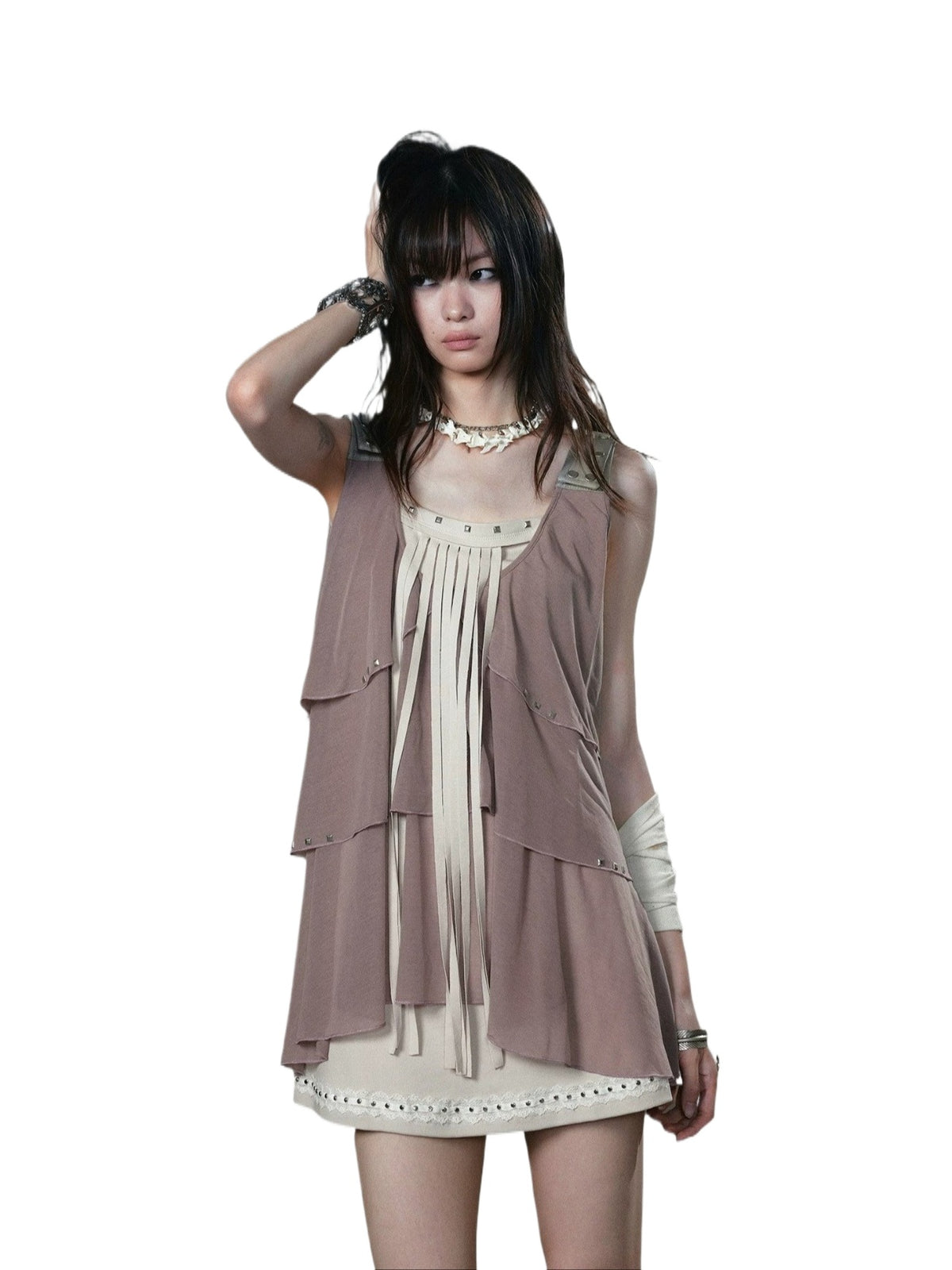 Ruffle Fringe Two-Piece Mini Dress