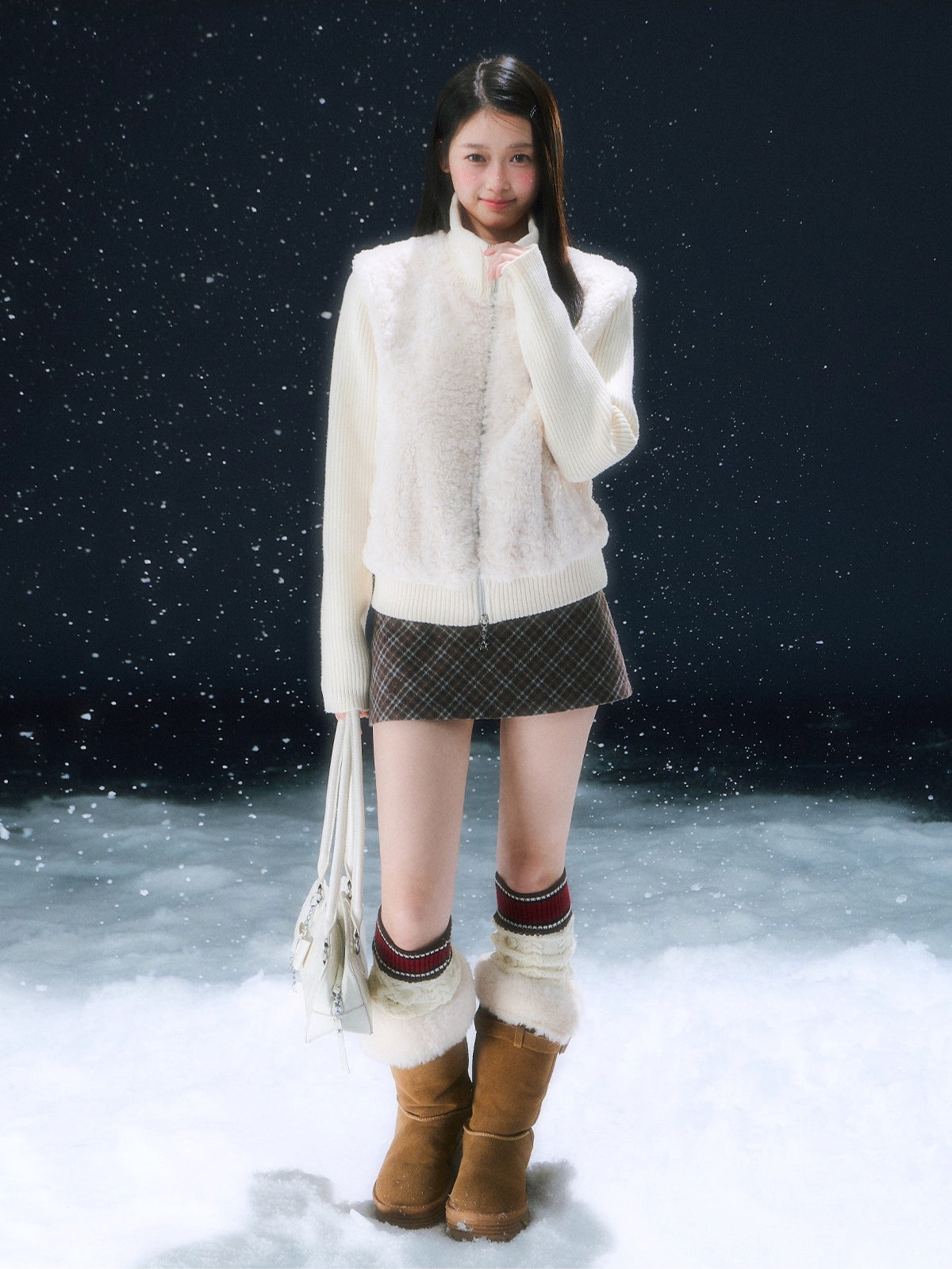 Apricot Faux Two-piece Knit Cardigan