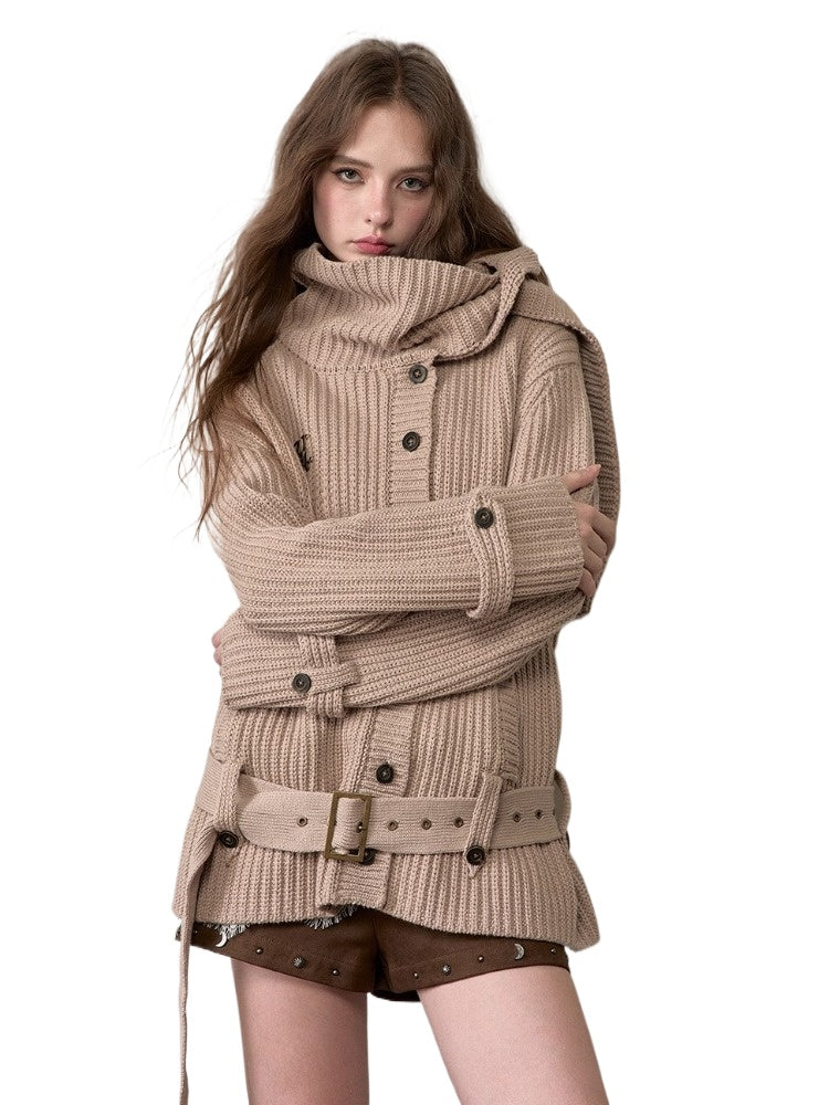 Oatmeal Scarfed Knit Sweater