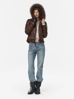 Denim Trim Fur-Collar Down Jacket