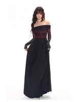 Black-Spliced Slim Off-Shoulder Dress