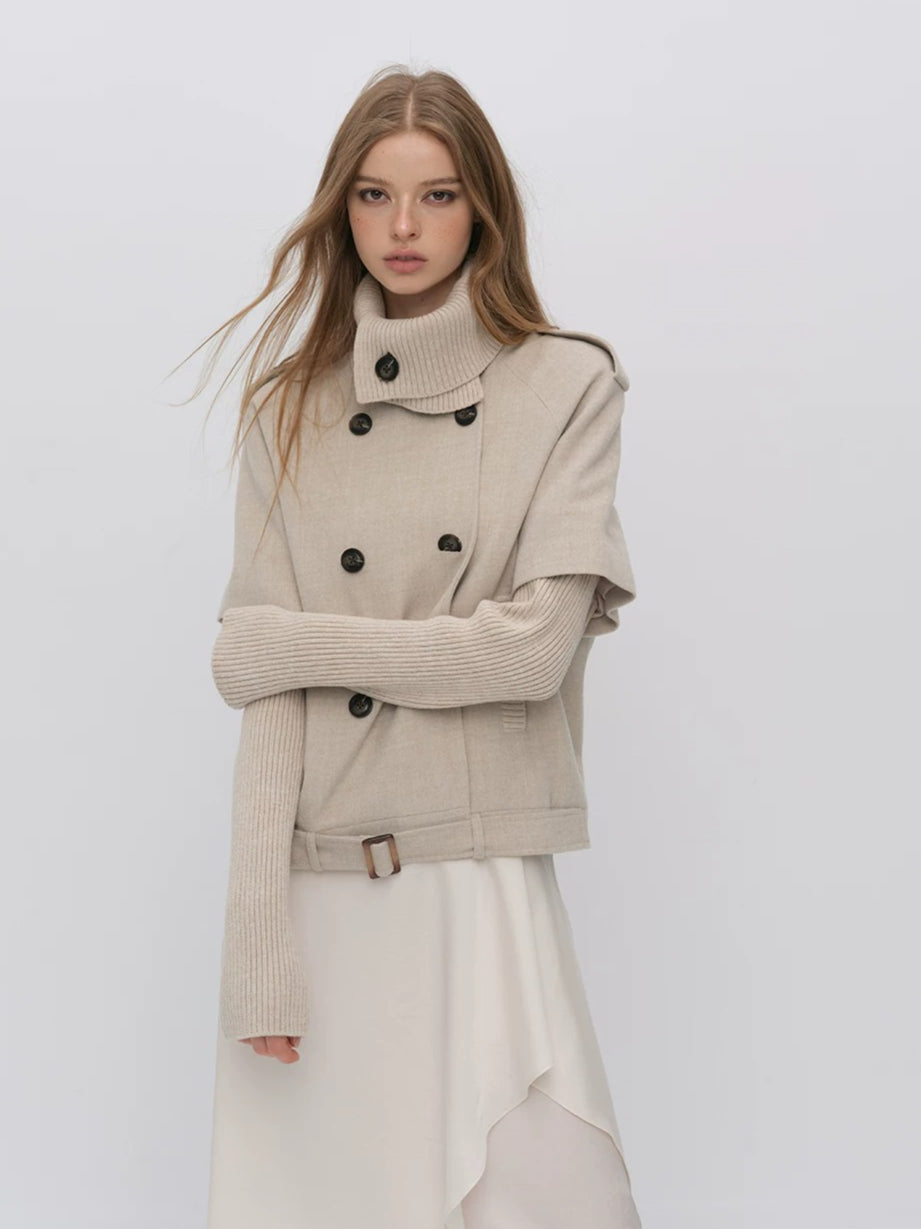 Faux-layered Cape Knit Jacket