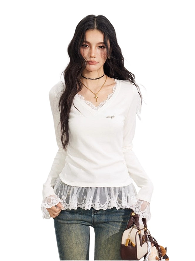 Off-white Lace V-Neck T-shirt