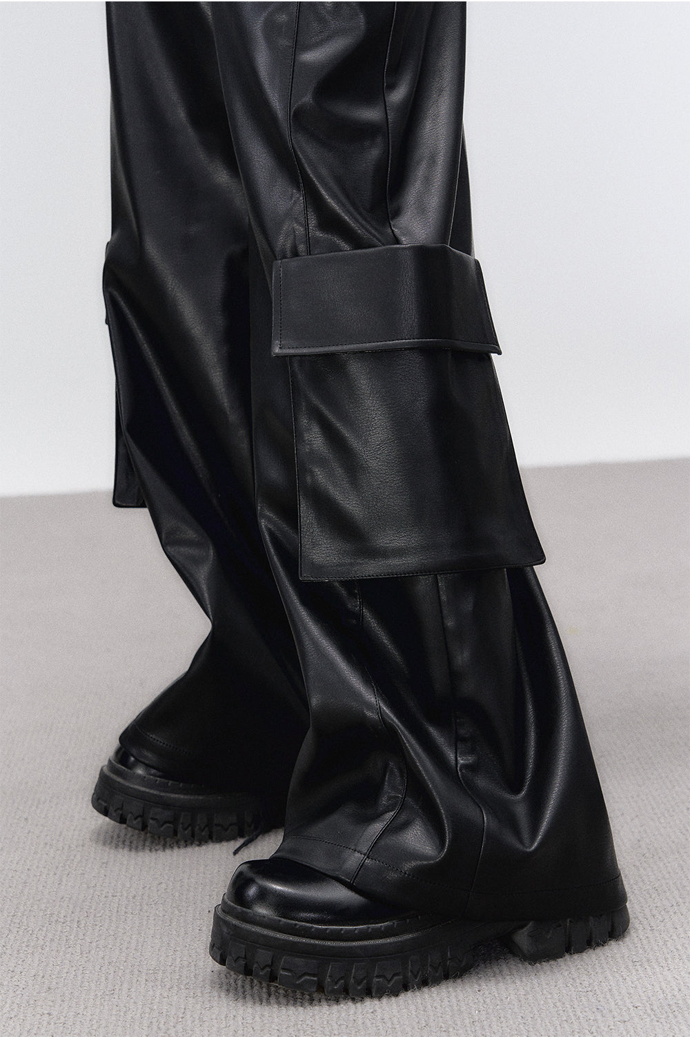 Black Rivet Straight Leather Pants