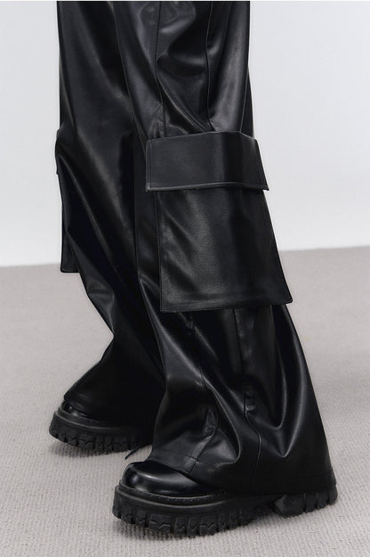 Black Rivet Straight Leather Pants
