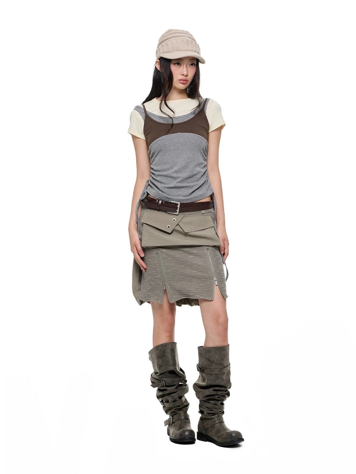 Textured Knit Linen Midi Skirt