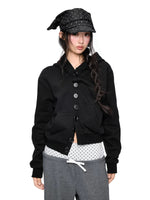 Button Embroidered Cropped Hoodie