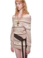 Fair Isle Cat Off-Shoulder Sweater
